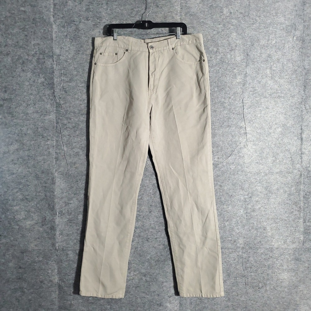 Blanc Bleu Casual Pants Men 48 Beige Cotton Linen Blend Straight Leg Lightweight